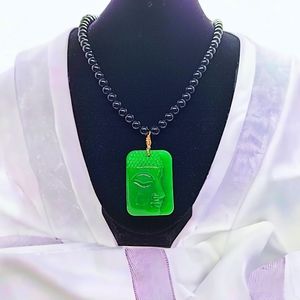 Jade buddha head beaded pendant necklace